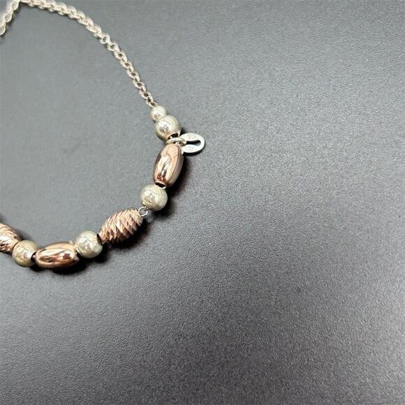 925 Sterling Silver Tri-Color Etched Beaded Bracelet Adjustable Marked - Picture 5 of 10